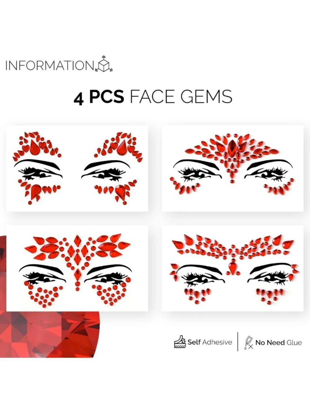 Self-Adhesive Face Gems for Festivals & Rave Parties - Glitter Rhinestone